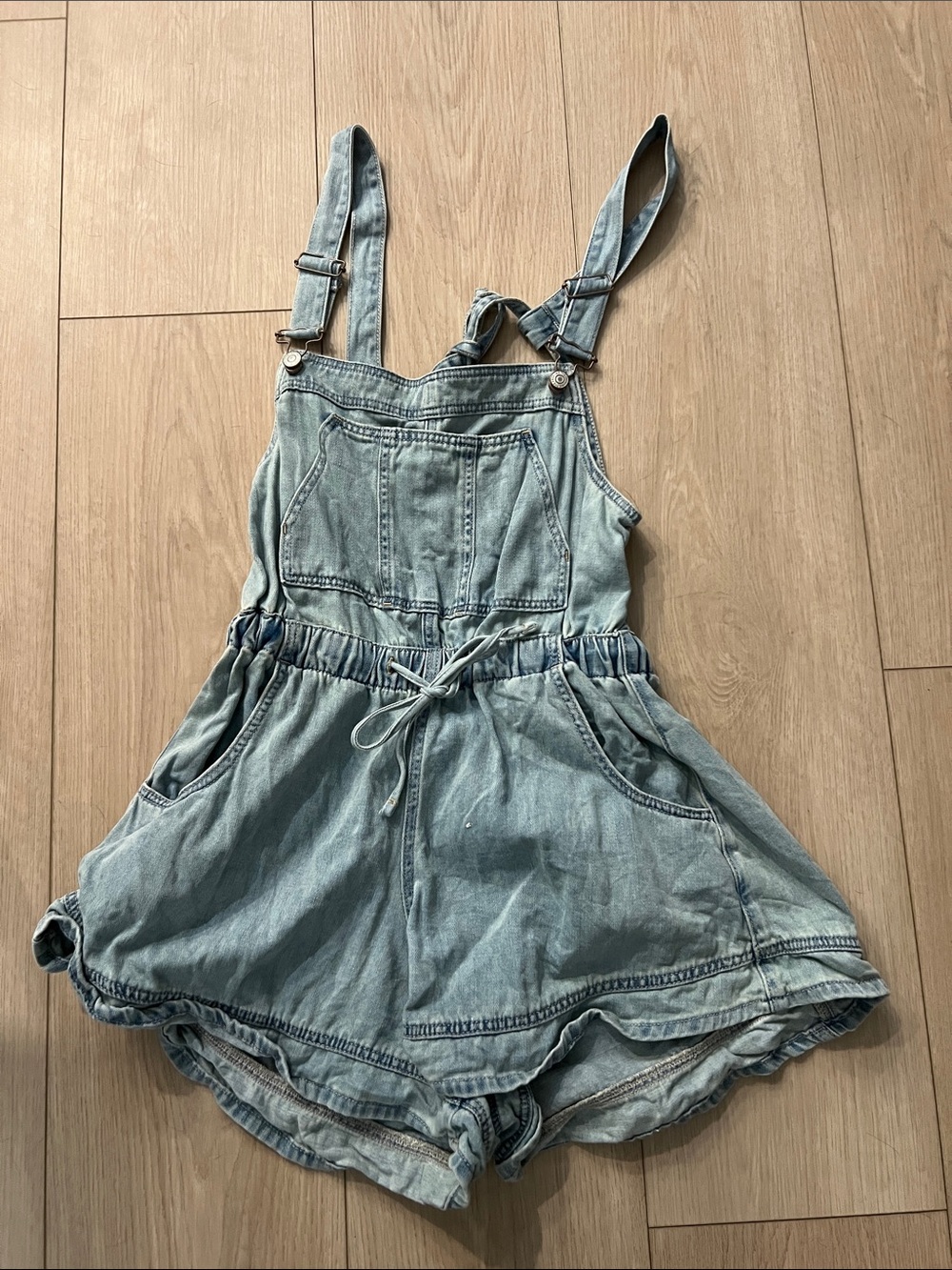 We The Free Light Blue Denim Romper with Drawstring